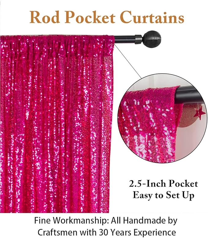 ShiDianYi Sequin Curtain Backdrop 8FT X 10FT Hot Pink Sequin Photo Backdrop Wedding Window Curtain Backdrop -Perfect for Christmas Parties