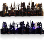 Geyoga Halloween Pop-up Card with 2 LED Lights 40" Halloween 3D Greeting Card Long Enchanted Eerie Village for Table Centerpiece Party Decoration