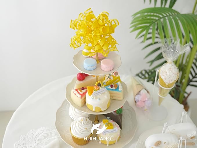 HUIHUANG Yellow Present Bows Gift Wrap Accessory Curly Ribbon Gift Bows 5 inch x 8 Counts Stick On Bows for Gift Wrapping, Paper Bag, Birthday Party Favors, Bridal Shower Wedding Decoration