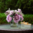ENOVA FLORAL Artificial Flower Arrangement with Vase,Mixed Artificial Silk Peony Flower in Vase for Decoration Home Office, Wedding Centerpiece (Purple)