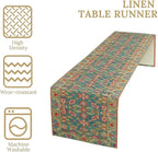 Vintage Boho Floral Table Runner, Rustic Country Farmhouse Teal Red Purple Flower Pattern for Home Kitchen Table Decor Dining Coffee Room Party Decor 13x108in