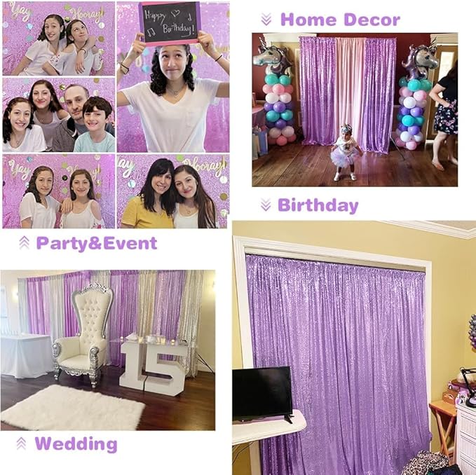 Eternal Beauty Lavender Sequin Backdrop, 20x10 Ft Glitter Background Curtains for Shimmer Photography Party Wedding Birthday Back Drop Decor