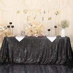 SquarePie Sequin Tablecloth 90 x 132 Inch Black Sparkly Table Linen for Halloween Wedding Party