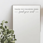 Seating Chart Sign, Wedding Mirror Decal, Thank You for Being Here Find Your Seat, Wedding Seating Chart Header Vinyl Decal, Your Seat Awaits Wedding Sign Decal, Mirror Sticker for Seating (Black, Wide 17")