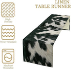 Cow Skin Print Table Runner, Rustic Country Farm Fur Skin Cowhide Pattern Western Style Black White Print Table Runner for Home Kitchen Dinning, 13x108 Inch