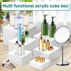 6Pcs Buffet Risers,Food Risers for Buffet Table Display Stand Shelf for Party Catering Dessert Jewelry Collectibles Acrylic Cube Boxes Display Nesting Risers (white-S(5,6,6.8,7,7.5,8)