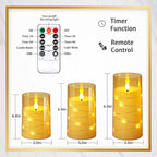 NURADA Flickering Flameless Candles: Built-in Star String Lights Acrylic Battery Operated LED Pillar Candles with Remote and Timer for Romantic Mood Home Decoration - 3 Pack Gold