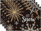 Artoid Mode Black Snowflake Let It Snow Winter Placemats Set of 4, 12x18 Inch Seasonal Christmas Table Mats for Party Kitchen Dining Decoration