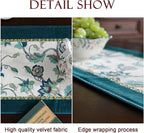 patdrea Designer Elegant French Floral Velvet Table Runner, Teal with Blossoms Pattern Table Mat, Decoration for Kitchen Dining Coffee Table Shelf Cabinet Banquet Thanksgiving,12"*71"