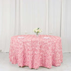 Efavormart 120" Wholesale Round Table Cover Pink Grandiose Rosette 3D Satin Tablecloth for Wedding Party Event Decoration
