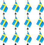 Sweden Desk Flag, 12 Pack Swedish Table Office Flag with Black Solid Pole and Stand Base, International Country Flag, Festival Celebration, Classroom Meeting Desktop Decor (Sweden)