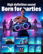 Speakers, 80w (Peak) Portable Wireless Speaker with Lights, Stereo Loud Sound, IP67 Waterproof, Deep Bass Outdoor Speakers Bluetooth 5.0 Dual Pairing for Home Party Beach Camping, Gifts