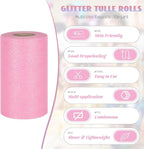 Glitter Tulle Rolls 6” by 50 Yards Sparkle Tulle Fabric Ribbon Sequin Tulle Netting Rolls for DIY Tutu Skirt Wedding Birthday Party Decoration (Pink)