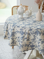 Pastoral Round Tablecloth - 60 Inch Dia. - Beige Linen Table Cloth - Washable Table Cover with Dust-Proof Wrinkle Resistant for Restaurant, Picnic, Indoor and Outdoor Dining, Floral (Dark Blue)