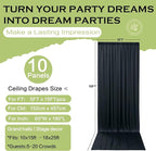 PartyVillage 50ft×15ft Black Backdrop Curtain for Halloween Parties, 10 Panels Wrinkle Free 15 FT Long Polyester Photo Backdrop Drapes Back Drop Cloth for Birthday Photography Background