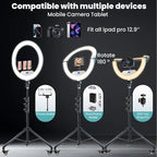 18" Foldable Ring Light with Stand for iPhone ipad Camera, 75" Tripod with Wheels 38W 6500K LED Display/Remote/2 USB Ports Large Big Ringlight Rolling for YouTube Facebook TikTok Live Video Recording
