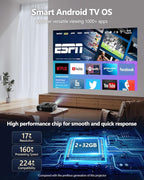 4K Projector Auto Focus HDR WiFi 6, Smart Daylight Projector 4K High Lumen 2300 ANSI LED 1080P Ultra HD Ceiling Home Theater Karaoke Movie Gaming Indoor Outdoor with Bluetooth HDMI USB Ethernet Apps