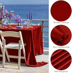 TURSTIN 1 Pack Burgundy Satin Tablecloth 102 x 58 Inch Overlay Satin Table Cover Rectangle Bright Silk Tablecloth Smooth Fabric Table Decoration for Wedding Banquet Party Events