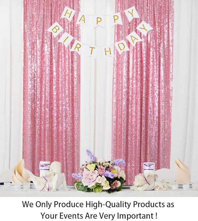 ShinyBeauty Sparkle Backdrop Curtain Fuchsia Pink 2 Panels Set Sequin Photo Backdrop 2FTx8FT Sequin Backdrop Curtain Pack of 2