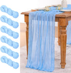 MLMW 6 Pack Light Blue Cheesecloth Table Runner Boho Gauze Rustic Cheese Cloth 160 inch Sheer Baby Blue Coastal Table Runner 13.3ft for Wedding Party Baby Bridal Shower Birthday