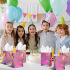 24 Pcs Iridescent Pink Gift Bags Decorations, Holographic Foil Party Favor Bags with Handles, Pink Paper Candy Goodie Bag with 24 Tissue Paper for Graduation Birthday Baby Shower Party Supplies