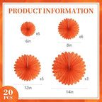 20 Pcs Orange Hanging Paper Fan, Hanging Honeycomb Round Paper Fans for Weddings, Birthdays, Christmas, Baby Showers, Classroom, Events Ceiling Party Supplies Decorations