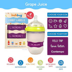 InchBug Orbit Labels - Baby Bottle Name Labels for Daycare, Sippy Cup Bands - Engraved Silicone, Reusable, Dishwasher Safe, White Contrasting Personalization, 4-Pack (Grape Juice)