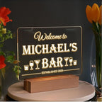 Personalized Bar Gifts for HOME BAR, Custom Name Date Acrylic Light Up Signs, Customized Acrylic Plaque with Night Light, Personalized Night Light for Man Cave Decor