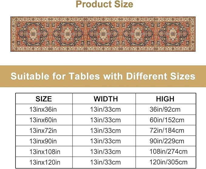 Vintage Boho Floral Table Runner, Rustic Country Farmhouse Orange Black Retro Flower Pattern for Home Kitchen Table Decor Dining Coffee Room Party Decor 13x36in