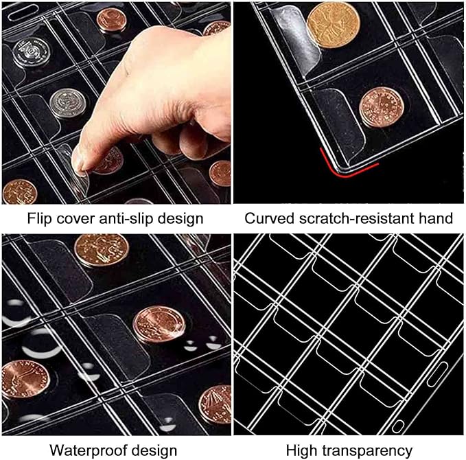 321 Pockets Fireproof Coin Collection Holder Album Book for Collectors, 312 Pockets Coins Collecting Album and 9 Sleeves Paper Money Coins Collecting Album for Coin Currency Collection Supplies, Stamp