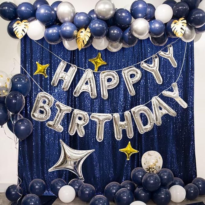 Poise3EHome 10Ft x 10Ft Navy Blue Sequin Backdrop Curtain, Glitter Thick Satin Sequin Background Drapes, Opaque Sparkly Backdrop Curtain, Sequin Backdrop for Xmas Thanksgiving Wedding Party Decor