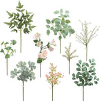 Serra Flora Artificial Greenery Stems Box Set,(Pack of 44pcs) with 9 Kinds of Faux Pink Green Filler for DIY Bridal Bouquets Wedding Floral Arrangement Table Centerpieces