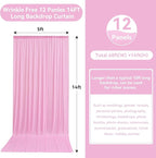60ftx14FT Wrinkle Free Pink Backdrop Curtain, 12 Panels 14FT Height Pink Wedding Backdrop Drapes, Silky Polyester Back Drop Cloth for Birthday Photography Background Party Backdrop Draping