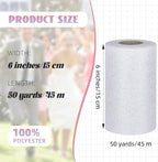 Glitter Tulle Rolls 6” by 50 Yards Sparkle Tulles Fabric Ribbon Sequin Tulle Netting Rolls for DIY Tutu Skirt Wedding Birthday Party Decoration (White/Silver-New)