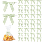 50Pcs Olive Green Twist Tie Bows for Gift Wrapping 2.5" Satin Ribbon Bow for Treat Bags Cake Balloons Birthday Party Favors Wedding Decorations