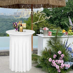 Albassa 2 Pack Cocktail Table Covers 32"x 43" Spandex Stretch Round Cocktail Tablecloths with Wavy Drapes Fitted High Top Bar Table Skirt for Wedding Party Banquet (White, 2 PCS)