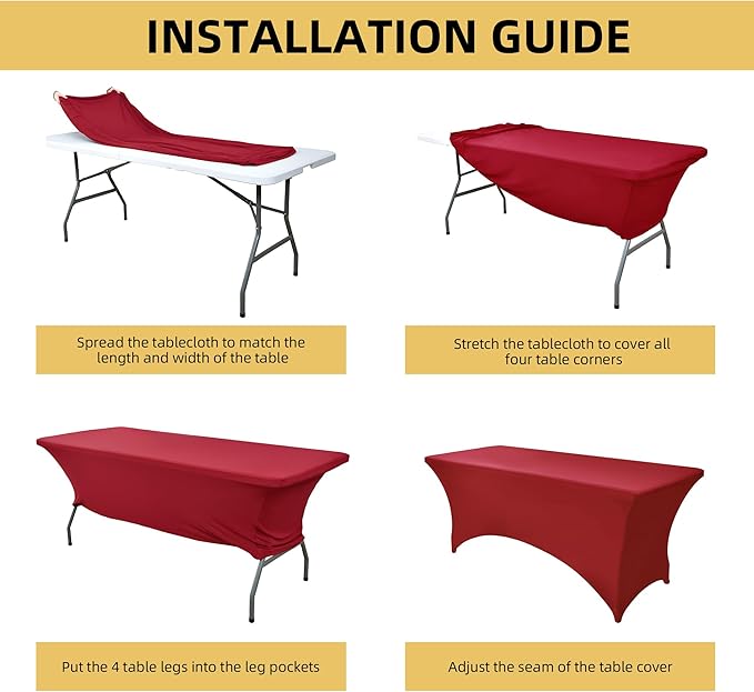 2-Pack 4ft Spandex Table Covers for Rectangular Folding Tables - Wrinkle Resistant Stretch Tight Table Cloths - Ultimate Fitted Table Protector for Parties, Banquet, and Wedding