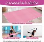 Dance Floor Mat Non-Slip with Shoulder Strap Portable and Dance Resistance Band, Dance Floor for Ballet,Jazz, Pop Thick PVC Practice Floor Reusable Mat (Pink, 180cm*90cm*0.35cm)