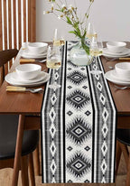 Aztec Southwest Cotton Linen Table Runner for Dining Kitchen, Wedding Outdoor Party Tablerunners Decoration, Boho Ethnic Tribes Vintage Grey Dresser Scarf Coffee Tablecloth Runners 13x72 Inches
