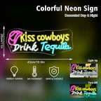 Kiss Cowboy Drink Tequila Neon Sign Bar Led Neon Light Save Water Drink Tequila Neon Signs For Wall Decor Home Beer Bar Club Man Cave Party Decorations Gifts