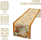 Autumn Table Runner,Farmhouse Leaves Pumpkin Thanksgiving Table Cloth for Kitchen Dining Table Decoration Home Party Decor 13x60 Inch