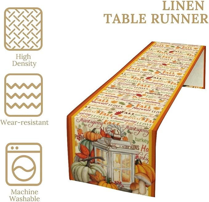 Autumn Table Runner,Farmhouse Leaves Pumpkin Thanksgiving Table Cloth for Kitchen Dining Table Decoration Home Party Decor 13x108 Inch