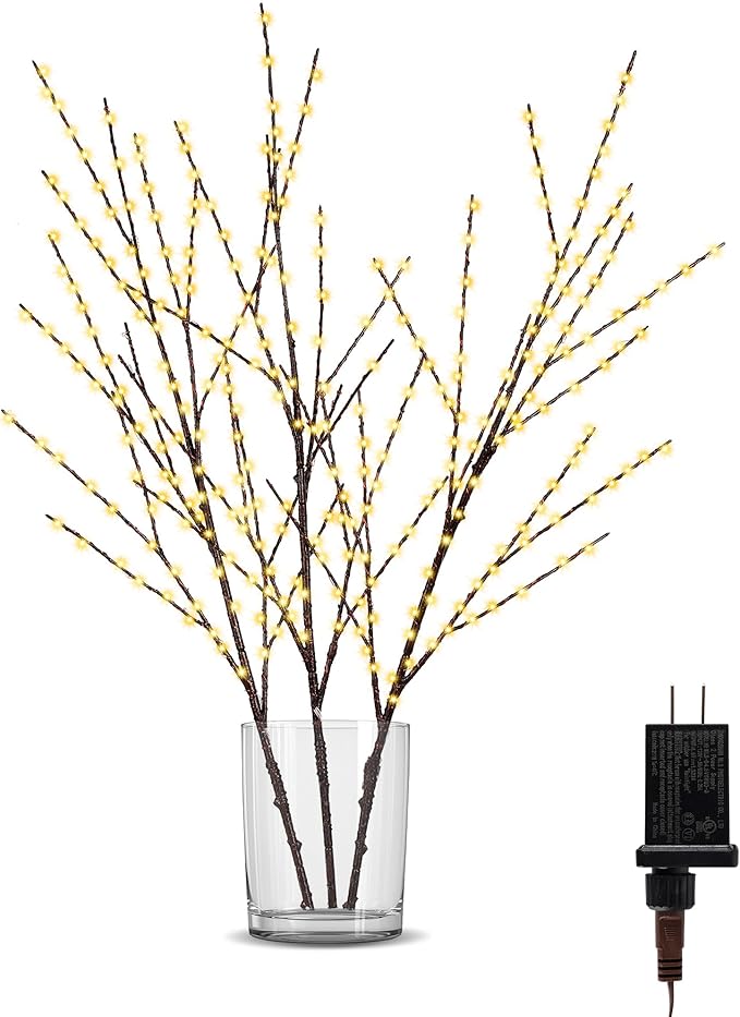 33in Lighted Branches with 180 LED Lights, Twinkling Light Up Tree with Timer, DIY Flexible Lighted Branches for Home Décor, Bedroom, Wedding, Party