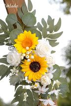 Faux Flower Swag Set of 2 for Wedding Welcome Signs Floral Swag Wedding Reception Ceremony Signs Decor (Sunflower & White)
