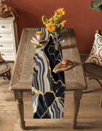 Geometric Black Marble Cotton Linen Table Runner for Dining Kitchen, Wedding Outdoor Party Tablerunners Decoration,Farm Marble Liquid Ripple Abstract Dresser Scarf Coffee Tablecloth Runners 13''x108''