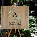 Andaz Press Large Wooden Welcome Sign for Wedding Rustic Welcome Sign 16" x 20" Custom Names & Date Geometric Greenery Fall Wedding Signage English Oak MDF Wood Finish Reception Indoor Outdoor Sign