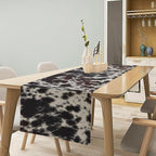 Cow Print Table Runner, Country Farm Animal Fur Skin Pattern Western Style Black Brown Cowhide Print Dinner Runner for Home Kitchen Dining Home Setting, 13x90 Inch