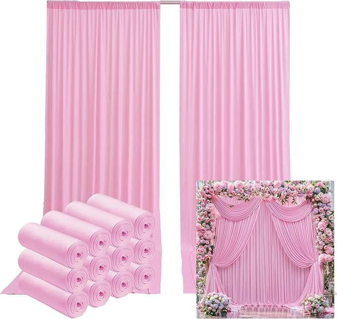 60ftx14FT Wrinkle Free Pink Backdrop Curtain, 12 Panels 14FT Height Pink Wedding Backdrop Drapes, Silky Polyester Back Drop Cloth for Birthday Photography Background Party Backdrop Draping