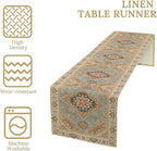 Vintage Boho Floral Table Runner, Rustic Country Farmhouse Grey Blue Orange Bohemia Flower Pattern for Home Kitchen Table Decor Dining Coffee Room Party Decor 13x120in