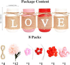 Wedding Mason Jar Centerpiece Table Decorations - Fireplace Mantle Decor with Artificial Flowers for Dining Table Coffee Table Farmhouse Home Decor